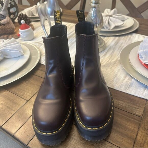 Dr. Martens 2976 Platform Chelsea Boots Burgundy Smooth Leather Size 7 Goth - Picture 6 of 11